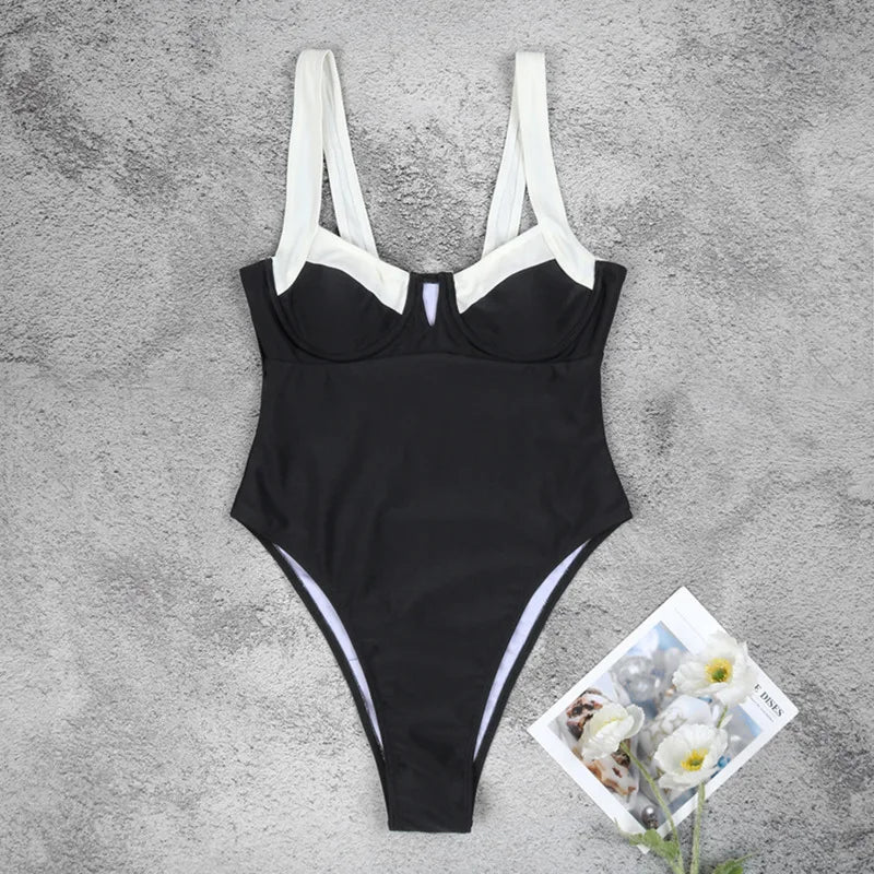 Estilo de playa Blanco blanco de una pieza Summer Summer sexy bikini set 2024 nuevo traje de natación de hombro sólido para mujeres