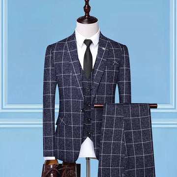 Men's Boutique Three-Piece Suit Set Checkered Stripes Vest Trousers Handsome Trend Leisure Business Casual Wear 2025 New