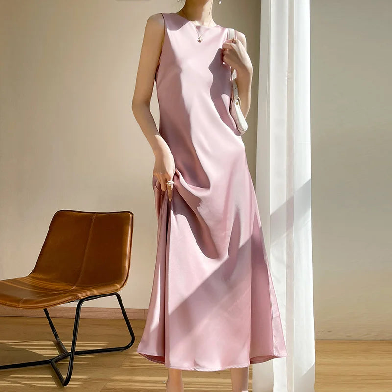 Light Luxury Acetate Satin Silk Sling Dress Female French Niche Slim Sexy V-neck Temperament Bottoming Dress