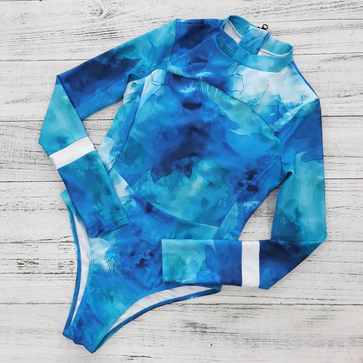 2024  New Tie Dyed One Piece Swimsuit  Long Sleeve Swimwear For Sports Surfing Bodysuit Swimsuit Summer Beach Rash Guard Surfing