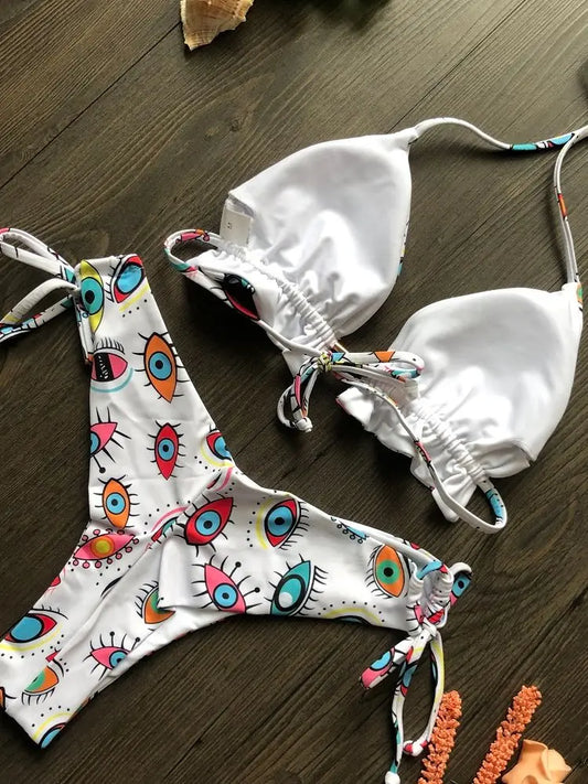 2022 Women Swimwear Female Swimsuit Sexy Bikini Swimwear Print Flower Bikinis Set Biquini Brazilian Beach Wear Bandage Bikinis