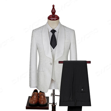 Formal Jacquard Printed Men's Suit set For Classic Office Meeting Elegant Suit Handsome Single Breasted Wedding Suit Host Party