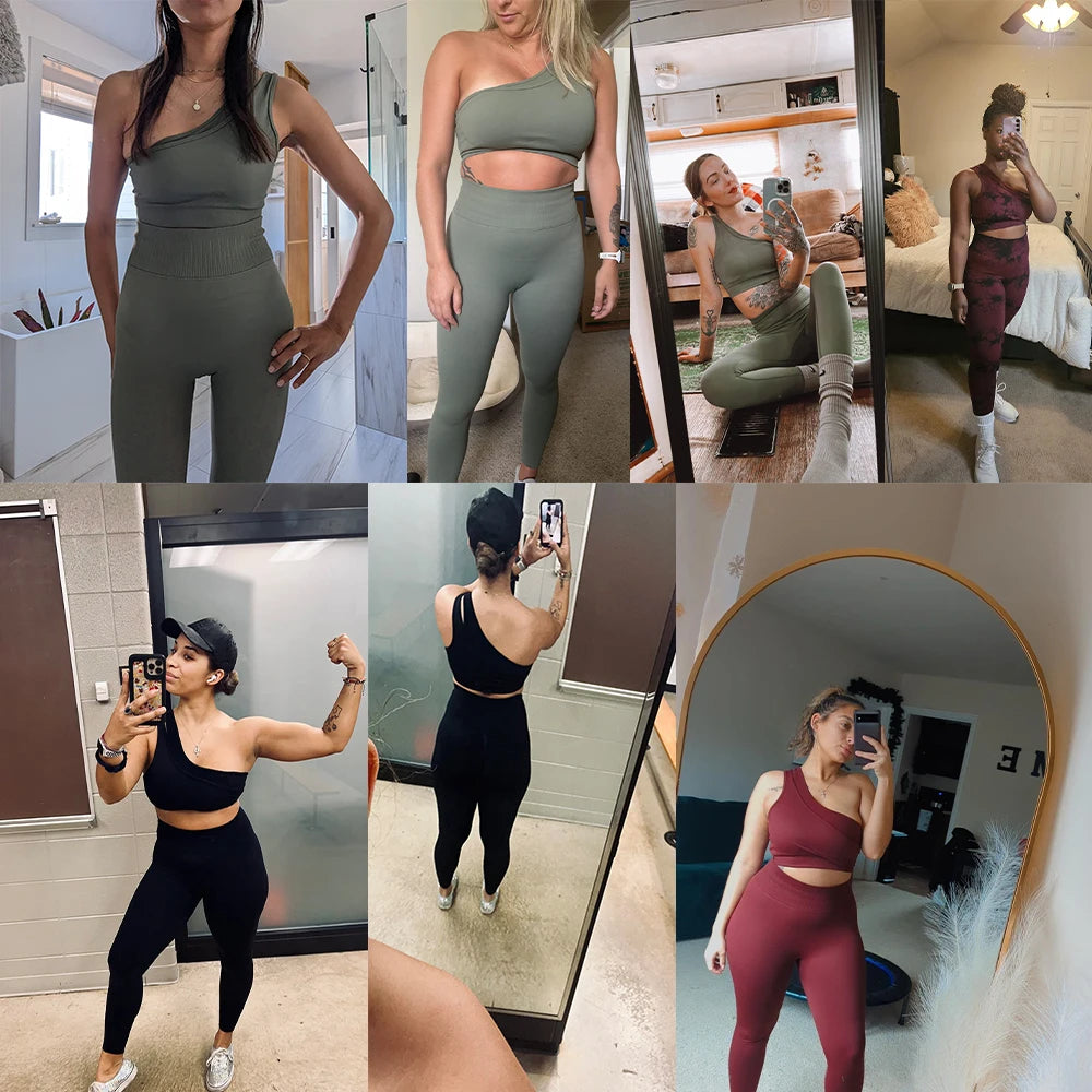 One Schulter -Yoga setzt Frauen Sportswear Fitnessstudio Kleidung hohe Taille Leggings Training Fitnessstudio Outfits Fitness tragen Sport Yoga Anzüge