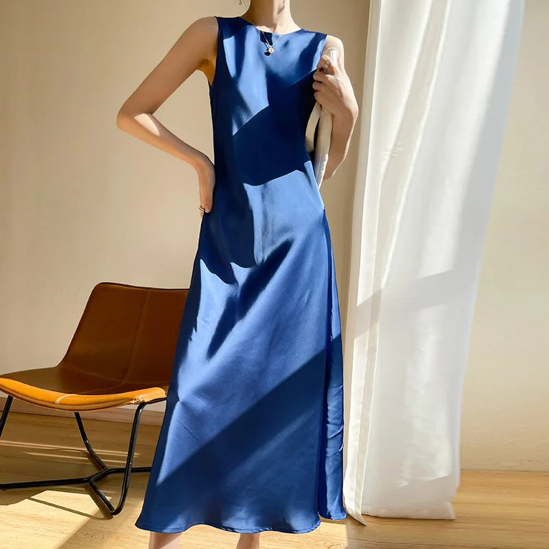 Light Luxury Acetate Satin Silk Sling Dress Female French Niche Slim Sexy V-neck Temperament Bottoming Dress