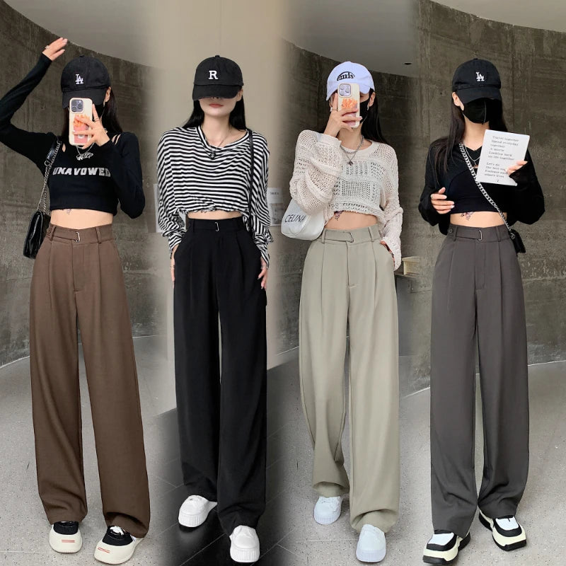 SEAVILGLA High Wisting 2024 Nuevo traje ancho de piernas anchas Pantalones completos de mujeres Summer Summer Minimalismo elegante pantalones heterosexuales