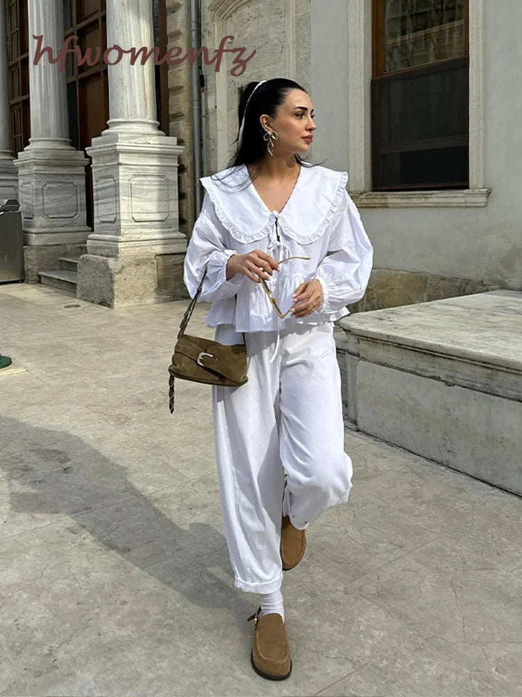 Chic lacet up plissée femmes chemises Blouses Lantern Sleeve White Female Streetwear lâche 2024 Spring Summer Abell Elegant Lady Top