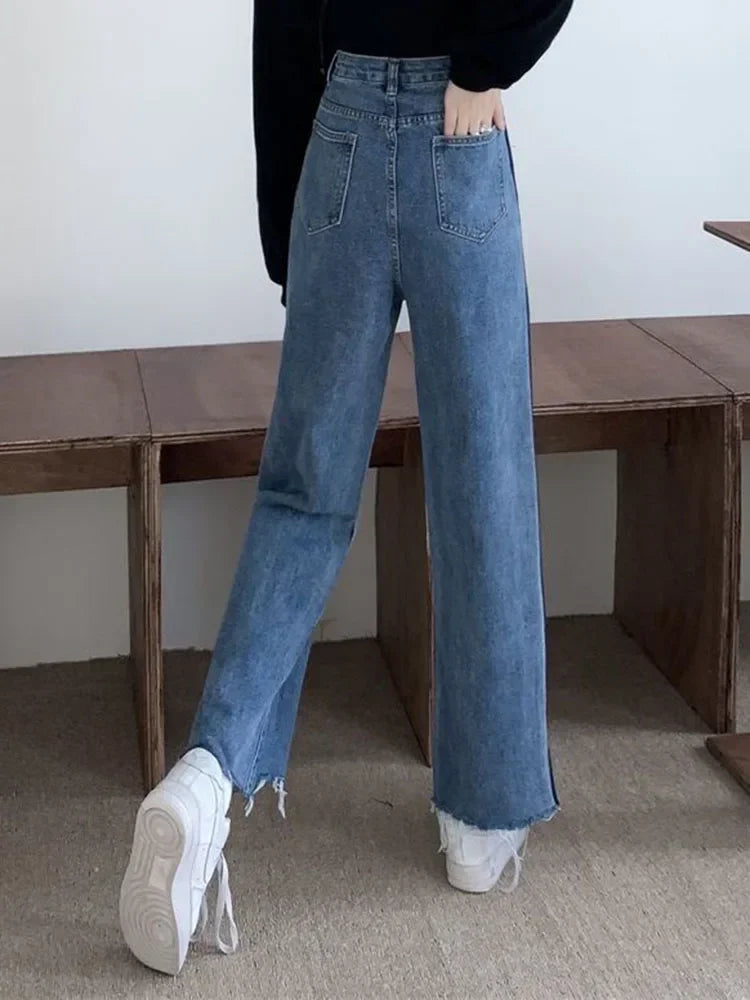 Longitud coreana del tobillo Nuevo altura de la cintura litosa jeans rectas mujer holgada gran tamaño 5xl pantalones de mezclilla de pierna de ancho