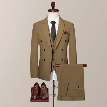 Double breasted British (suit + vest + trousers) Bridegroom wedding slim dress casual fashion handsome three-piece set