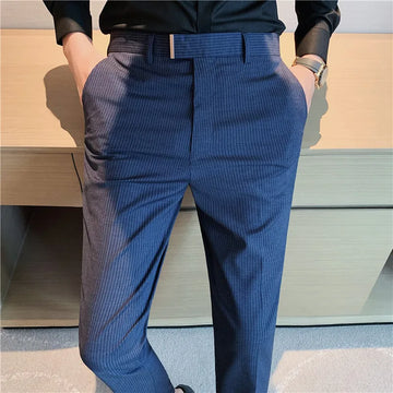 Spring Autumn Men Suit Pants Fashion British Style Business Office Mens Dress Pants High Quality Striped Slim Fit Men's Trousers