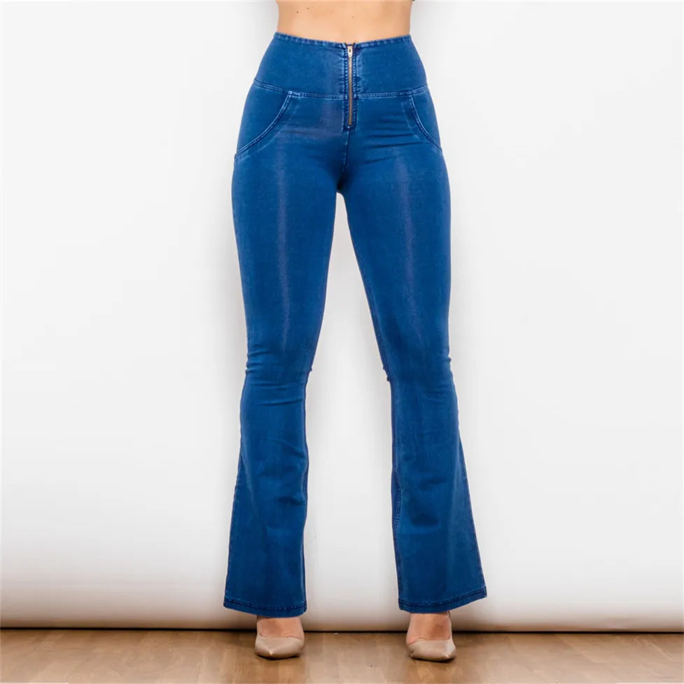 Shascullfites Butt Lift Flare Jeans Vintage Blau dünne Neuankömmlinge modische Weitbein hohe Taille Denim gewaschene Blue Jeans