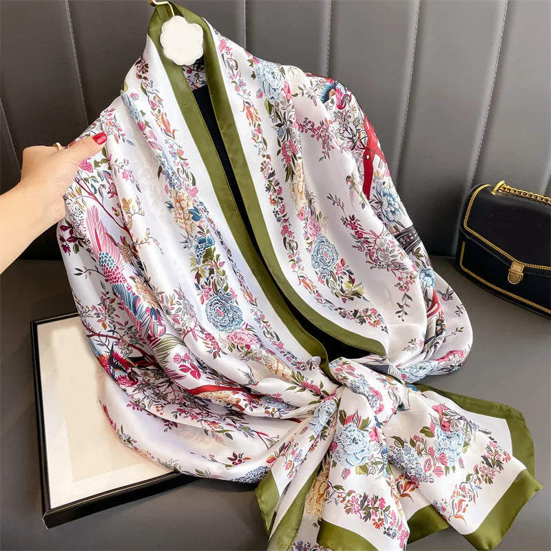 180*90cm Elegant Print Large Size Scarves Women High Quality Soft Silk Scarf Sun Protection Shawl Hijab Bandanna Foulard Muffler