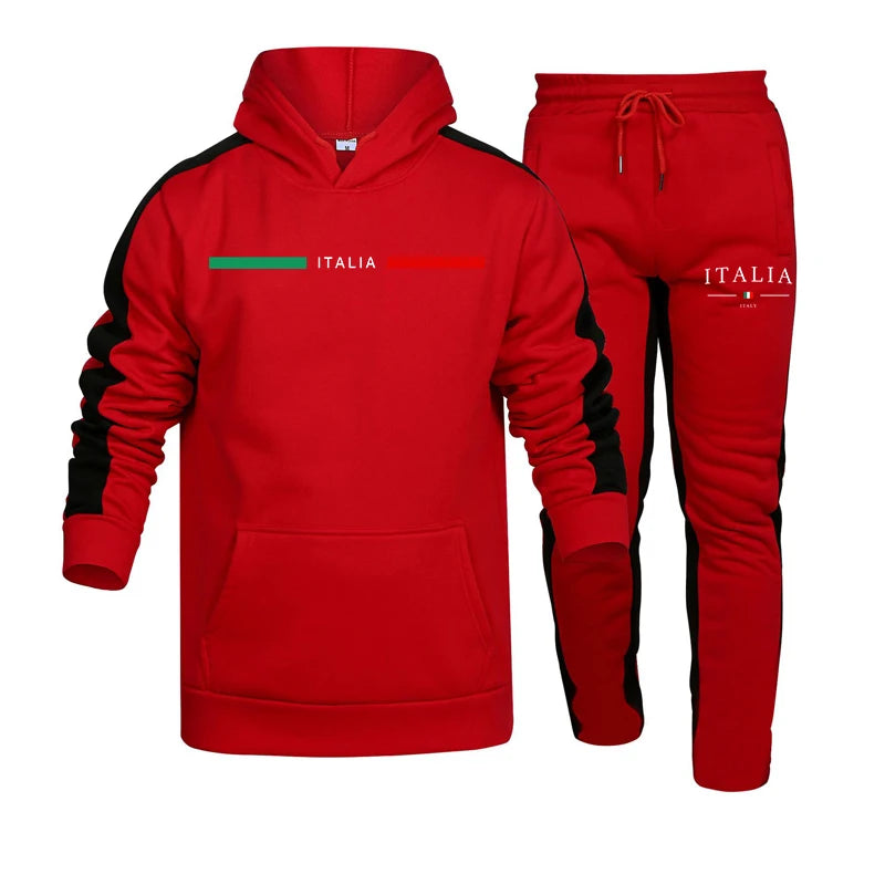 Mens Tracksuit Printing Quality Casual Hooded Sweatshirt 2 Pcs Set Fitness Sports Suit High Street Stripe Jogging Clothing 2025