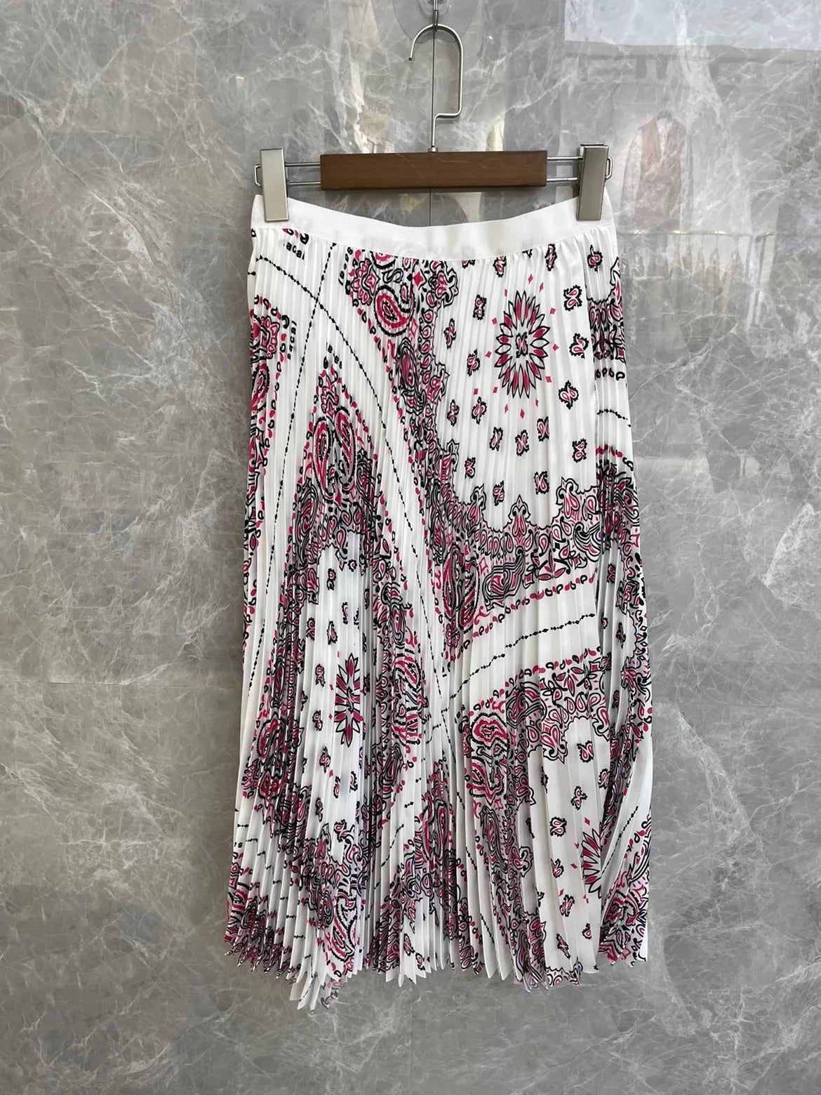 2023SS Summer Luxury New Women Flower Prints Pleated Midi Skirt for Female 2 Color Tutu