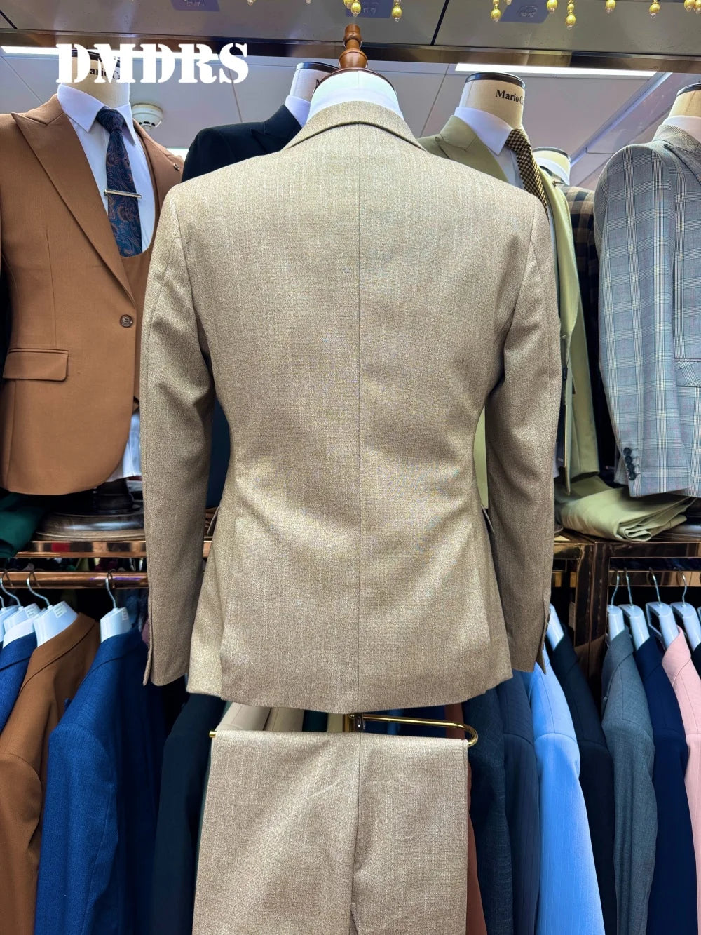 Wedding Suits Men Business Fashion 3 Piece Set 2024 Slim Jacket Dress Blazers Coat Pants Trousers Sequin Single Breasted