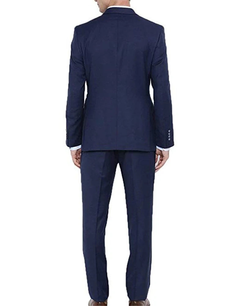 Navy Blue Men's 3 Pieces Suit Formal Wedding Business Tuxedo Double Breasted Jacket Waistcoat Trousers