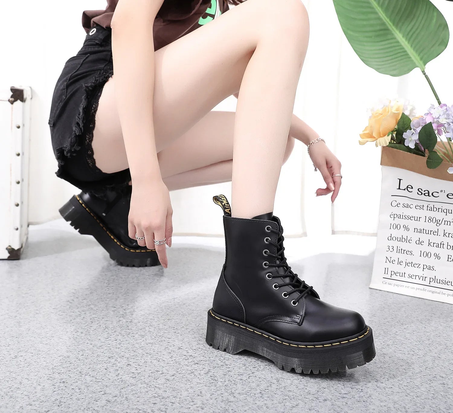 Original Women Platform Boots Leather Men Thick Sole Ankle Sexy Female Punk Motorcycle Shoes Combat Booties Plus Size