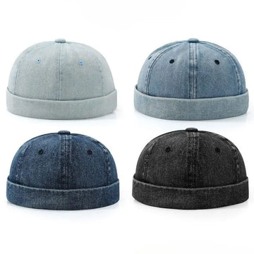 Unisex Denim Beanie Hats Dome Melon Hip Hop Caps Brimless Hat Vintage Streetwear Skullcap Bonnet Docker Cap Adjustable Dad Hat