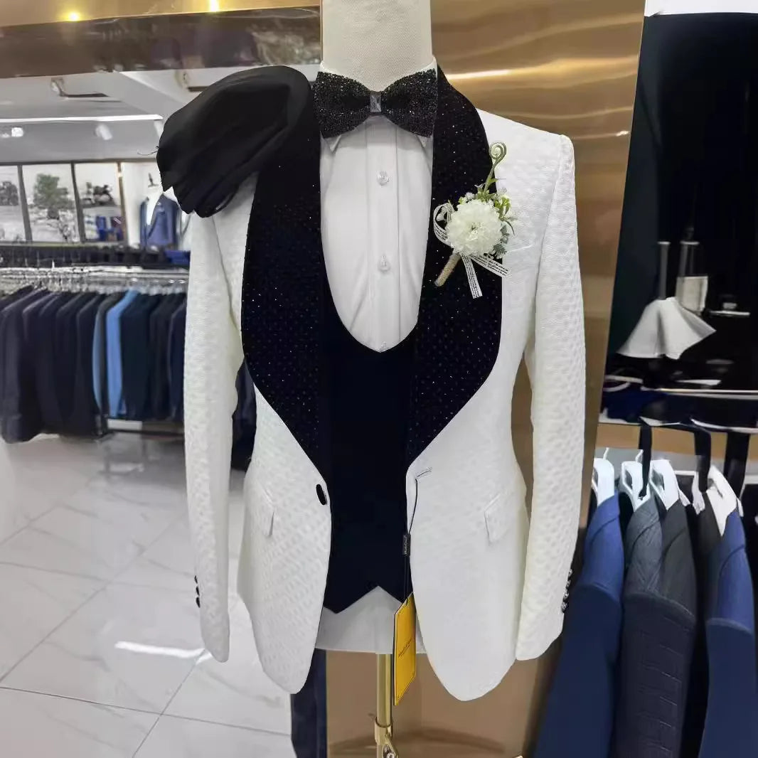 Man Suit Boutique New Diamond Hot Stamping Men's Wedding Casual Hosting Suit 3-piece Set 3piss Mens Suits Wedding Suits for Men