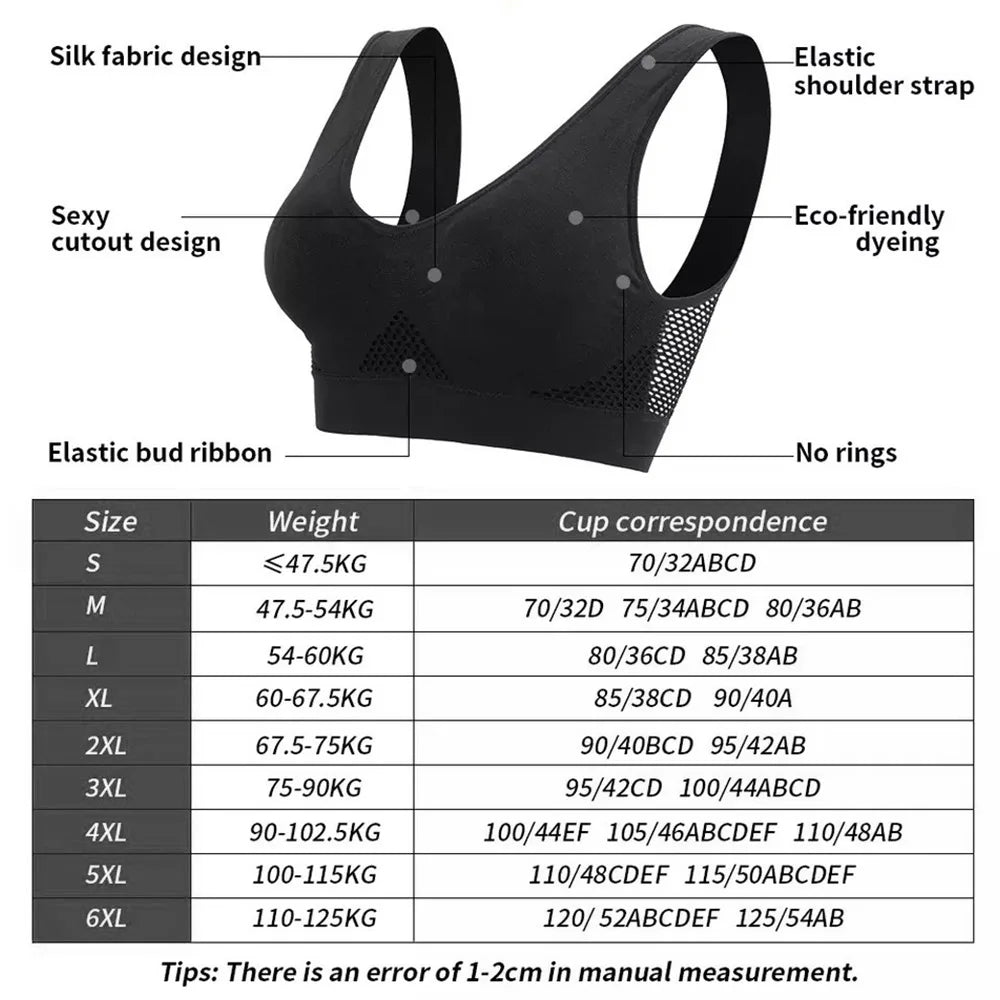 Seamless Mesh Women Sports Sport Bras Fitness Fitnessstudio Schockdicht von BH Wireless 6xl Plus Size Crop Top Atmungsfreier Yoga BH