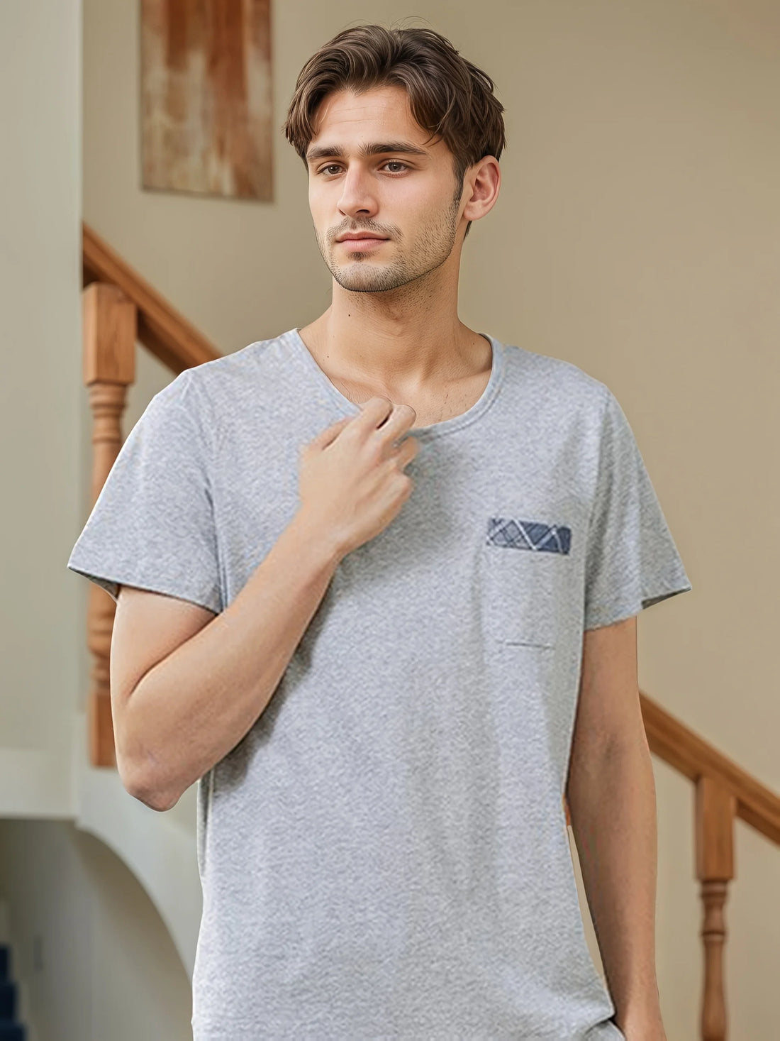Men's 2-Piece Loungewear Set - Middle-Age Summer Pajamas, Thin Short-Sleeve & Shorts, Plus Size for Summer