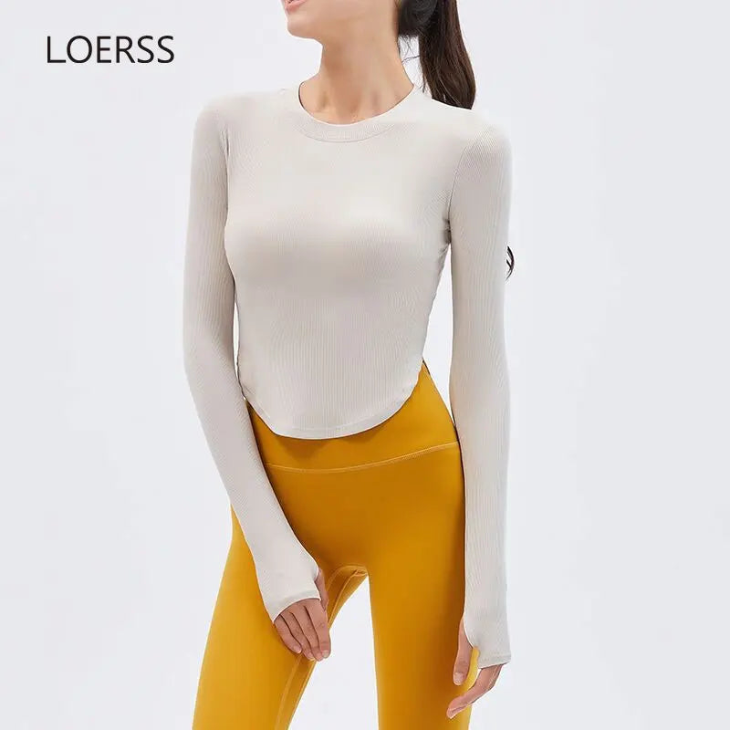 LOERSS Women Sport T-Shirt Breathable Yoga Long Sleeve Fitness Gym Yoga Running Tops Quick Dry Winter Warm Workout Clothing