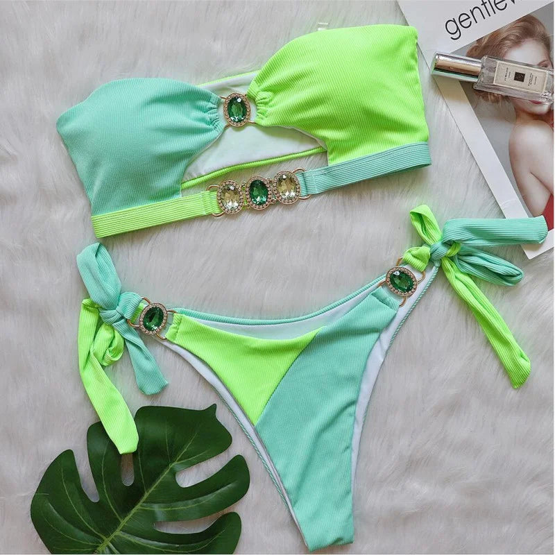 Sexy Rhinestones Bikinis 2024 Women Swimwear Female Swimsuit Swimming Bathing Suits Girls Brazilian Bikini Set Beachwear Bather