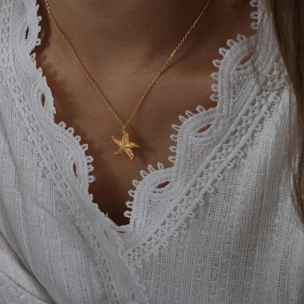 Stainless Steel Star Pendant Necklace for Women Punk Style Gold Plated Jewelry Girl Aesthetic Neck Chain Couples Gifts