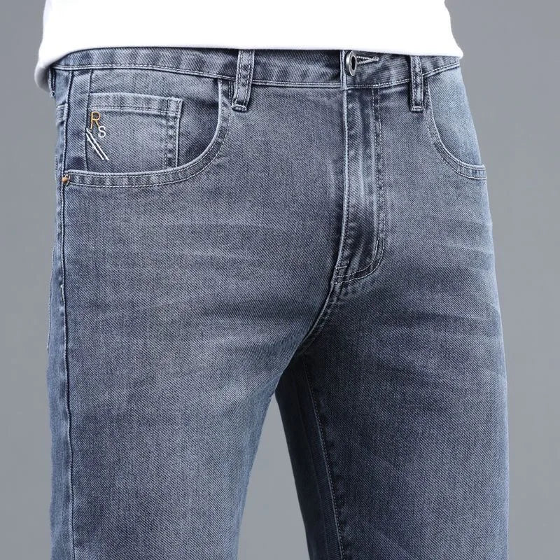 2023 Spring and Autumn New Classic Fashion Solid Color Elastic Small Legs Men's Casual Slim Comfortable Breathable Jeans 28-36
