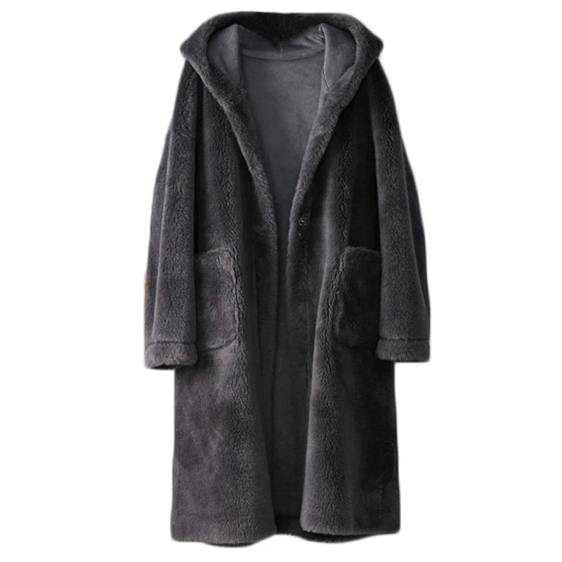 2023 Winter New Hooded Thicken Women Lamb Wool Coat Female Lady Sheep Shearling Overcoat Parka PT343