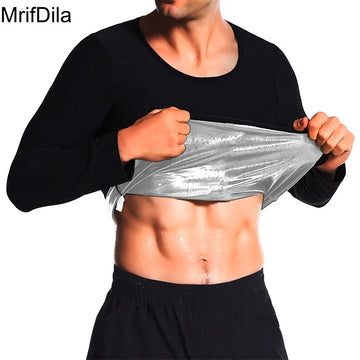 Aiithuug Silver Lined Hot Sauna Sweating Long Sleeve Fat Burn Croset Workout Body Shaper Men Tops Weight Loss Shirts Waist