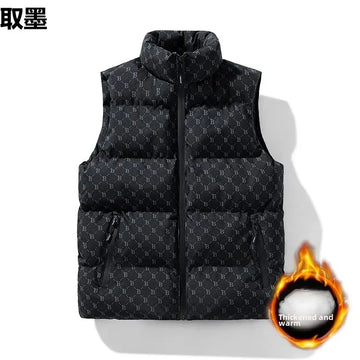New Men's Cotton Vest Autumn Winter Thickened Warm Shoulder Vest Loose Fit Stand Collar Jacket Casual Outerwear Trendy