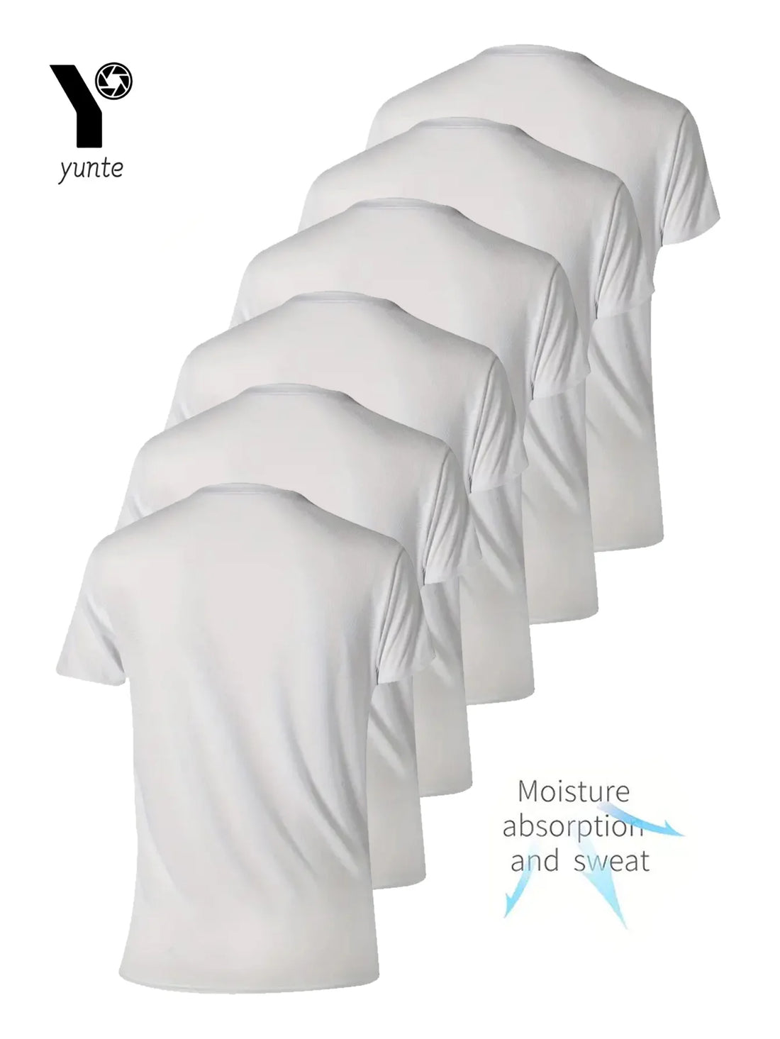 Round Neck T-Shirt 6-Piece White Ultra-Light Men's Quick-Drying Breathable Sweat-Absorbent Shirt Suitable for Fitness Gym and Ru