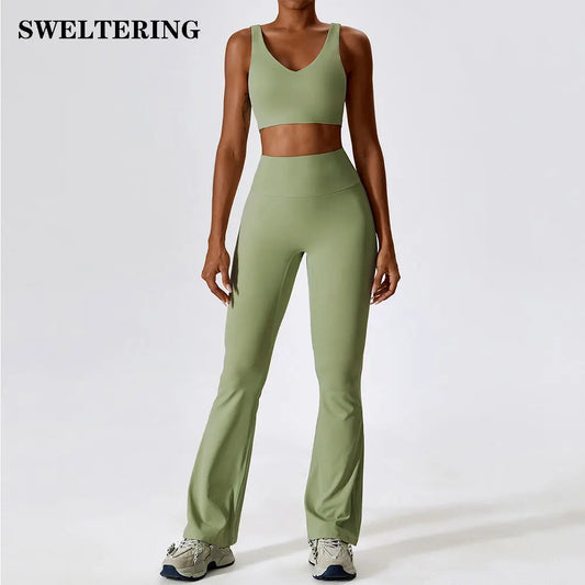 2 Pieces Women Tracksuit Yoga Set Workout Sportswear Gym Clothing Fitness Long Sleeve Crop Top High Waist Leggings Sports Suits