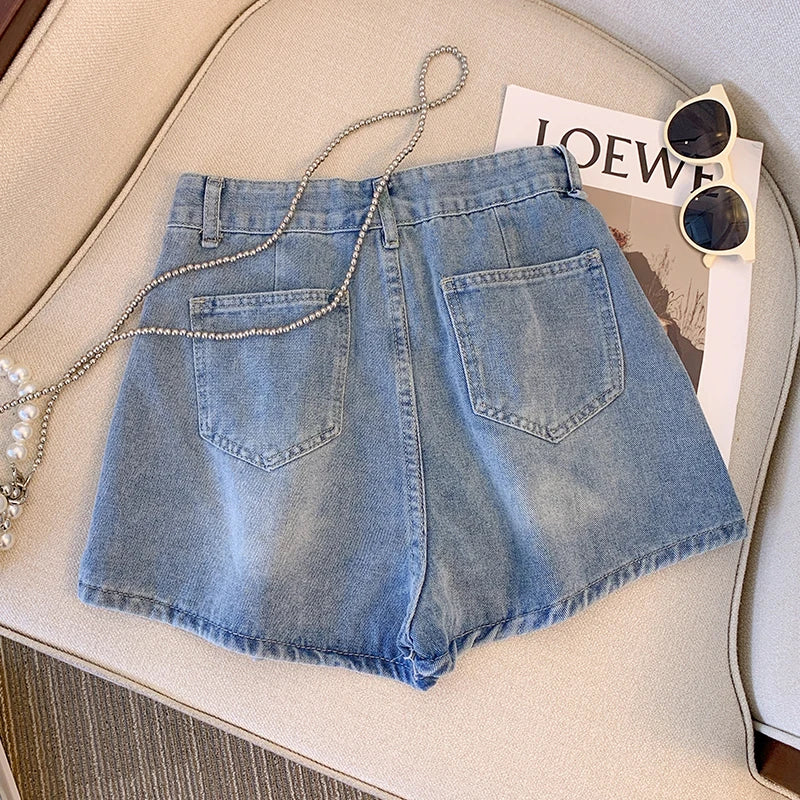 Plus Size L-4XL Denim Shorts für Frauen hohe Taille Mode Summer Jean Pants High Street Y2K Kleidungsstück kostenlos Versandrock kurz