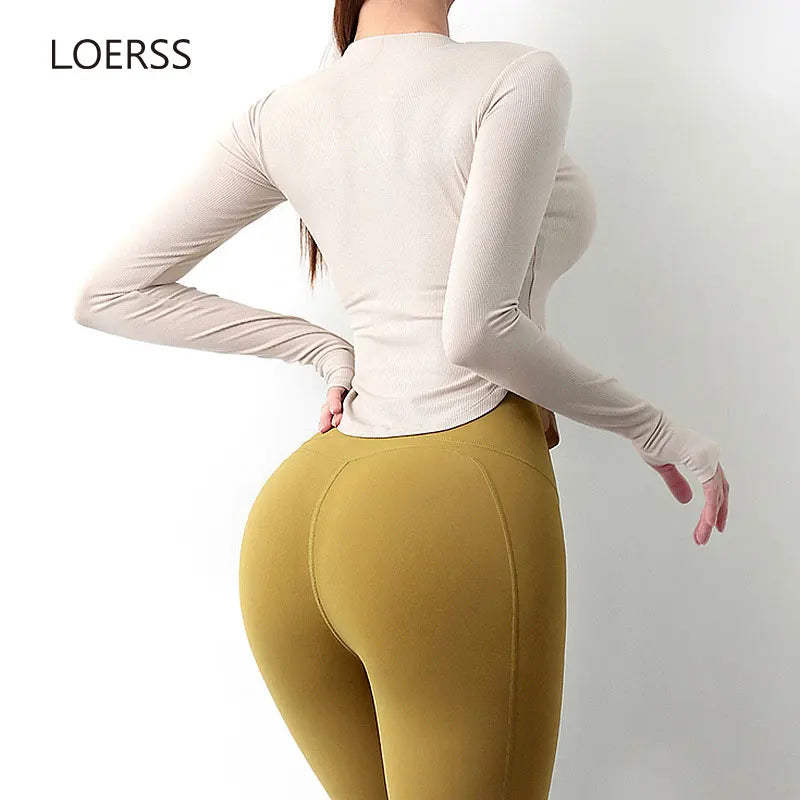 LOERSS Women Sport T-Shirt Breathable Yoga Long Sleeve Fitness Gym Yoga Running Tops Quick Dry Winter Warm Workout Clothing