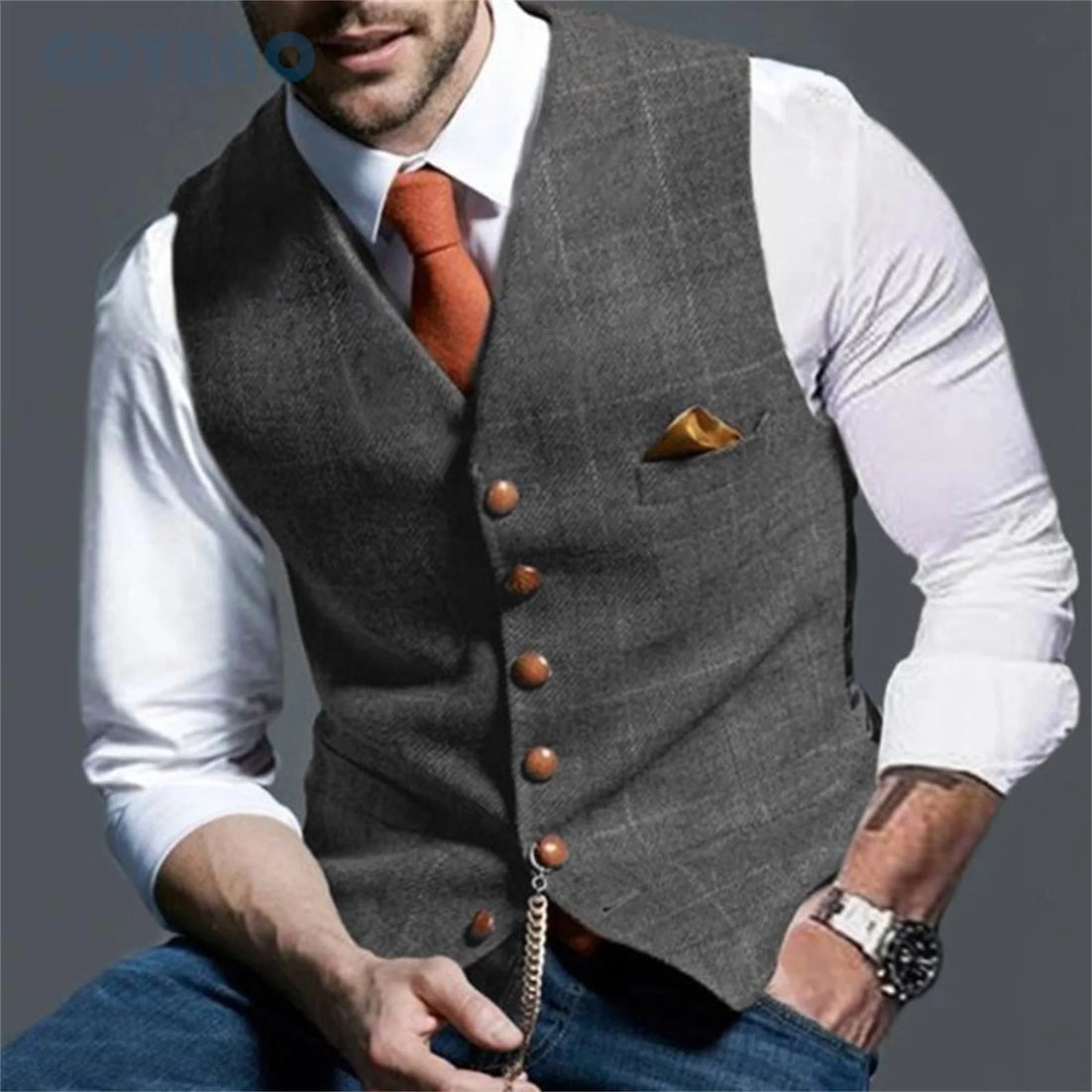 Men's Vests Tweed Suit Business Clothing for Men Striped Waistcoat Punk Vest Groomman Wedding Jacket Bleazer