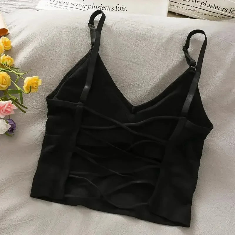 Top da donna sexy canotta sexy donne incorporata in reggiseno a colori solidi camis per donne ritagliare top fuori spalla senza maniche camisole 2024 NUOVO