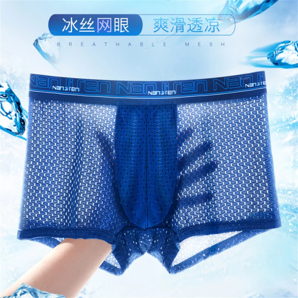 4pcs Men's Boxer Shorts Ice Silk Underwear Plus Size Underpants Cool Breathable Sexy Slim Panties Mesh Lingerie Wholesale Lots