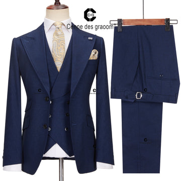 ( Jacket + Vest + Pants ) Cenne Des Graoom New Blue Men Suits Tailor-Made Costume Casual Business Formal Wedding Groom Party