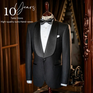 Blazer New Men's Fashion Solid Color Wedding Dress Best Man Groom Blazer Jacket 2-piece + Trousers Lapel Tuxedo High Quality