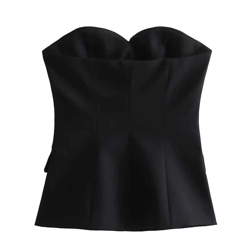 TRAF Satin Bustier Top Mujer Corsé Mujeres Top Mujeres Sexy Tubo sin espalda para mujeres Tallas de tanques fuera del hombro Femenina