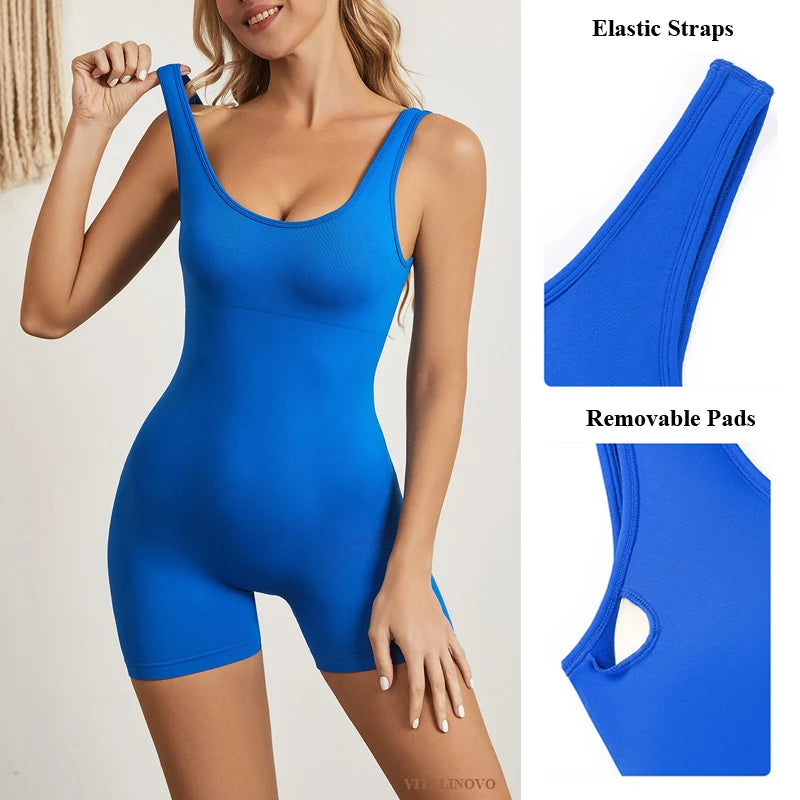 Jumpsuos de entrenamiento sin respaldo Vitalinovo para mujeres Control de la barriga de la barriga Jumpsuits sin costura V Back Scrunch Yoga Rompers