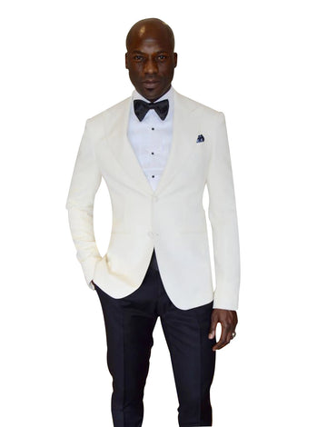Men's 2 Pieces Slim Fit Wedding Formal Groom Tuxedos Two Buttons White Jacket Black Trousers Casual Business Men Suits Sets