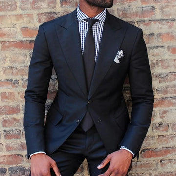 Casual Navy Blue Suits for Men Slim Fit Peaked Lapel Solid Tuxedo Boys Suit Trajes De Hombre Ternos Masculino Completo Man Suits