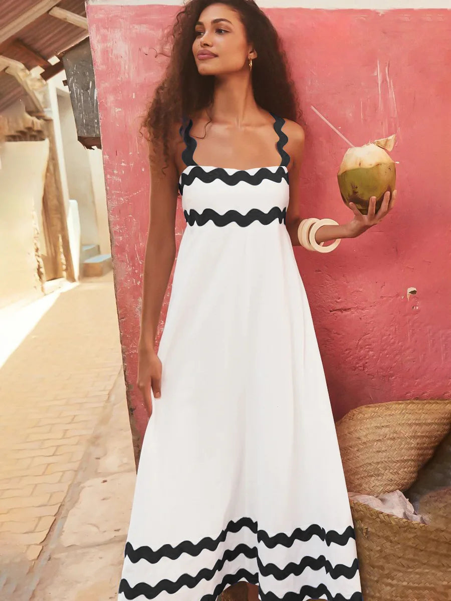 2024 Strisce o stampato lungo maxi abito da donna Streetwoeless Sleeveless 2024 2024 abiti per le vacanze in spiaggia sciolte