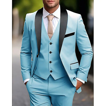 Classic Style Slim Fit Men Suits 3 Piece Groom Tuxedos Shawl Lapel Single Breasted Blazer Vest Pants Sets Business Men Clothing