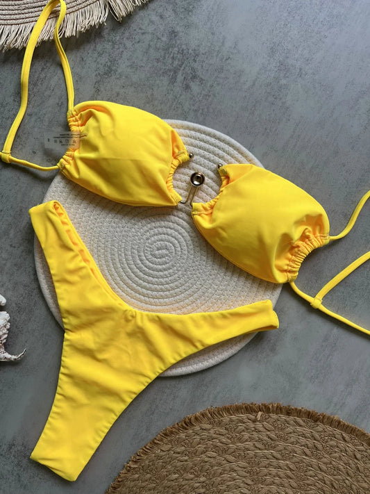 Sexy U Shaped Bandeau Bikinis Sets Mujer Strapless Swimwear Women Gold Swimsuit Bathing Suit Biquinis Brazilian Bikini Swim 2025