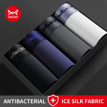 MiiOW 4Pcs Ice Silk Men Boxer Shorts Graphene Antibacterial Men Underwear Man Underpants Seamless Breathable Mens Panties L-5XL