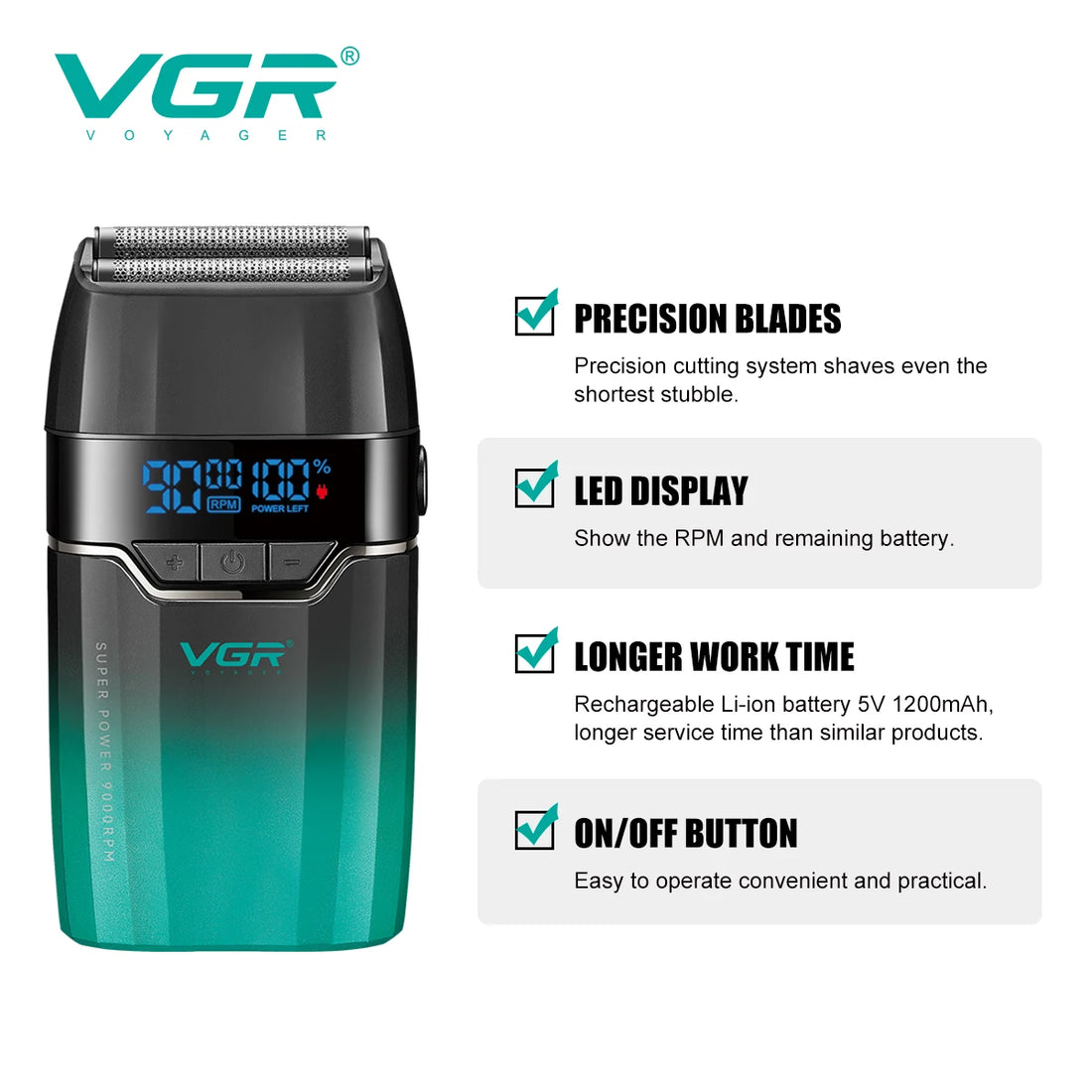 VGR Face Shaver Electric Shaver Cordless Reciprocating Beard Trimmer Mini Foil Shaver Professional Electric Razor for Man V-308