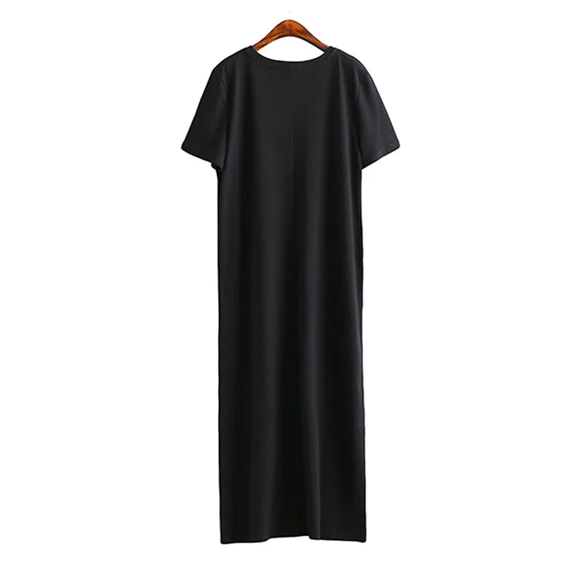 Summark Maxi T Shirt Dress Women Summer Beach Casual Work Sexy Boho Elegant Vintage Bodycon Wrap Black Long Dresses Plus Size